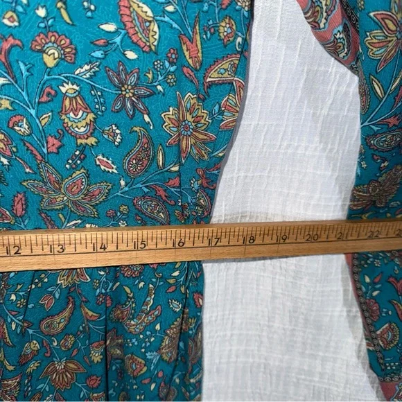 Boemo Maxi Dress –‎ Teal Floral Boho Prairie Style – Size medium petite - Picture 8 of 11